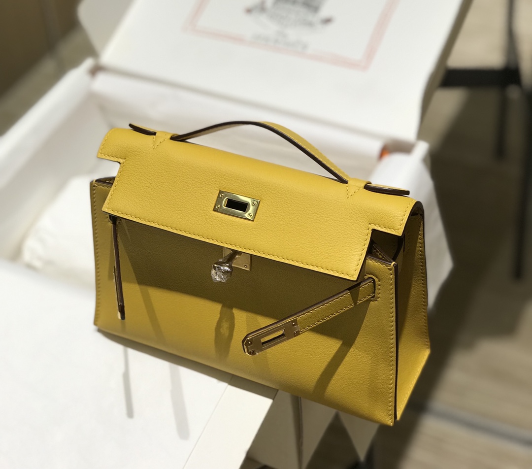 Hermes Mini Kelly Pochette 22cm Bag In Yellow Amber Swift Leather